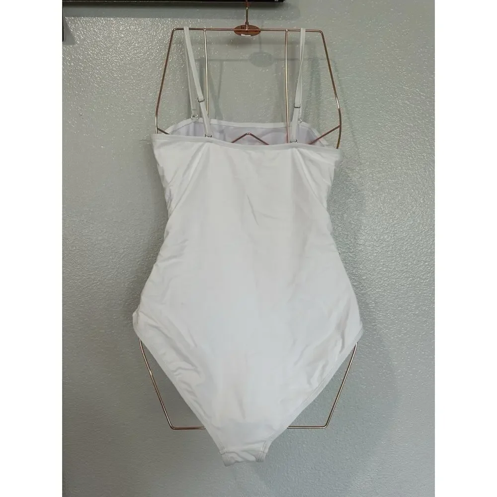 Pink Queen Women Bandeau One Piece Swimsuit Removable Strap Large, White